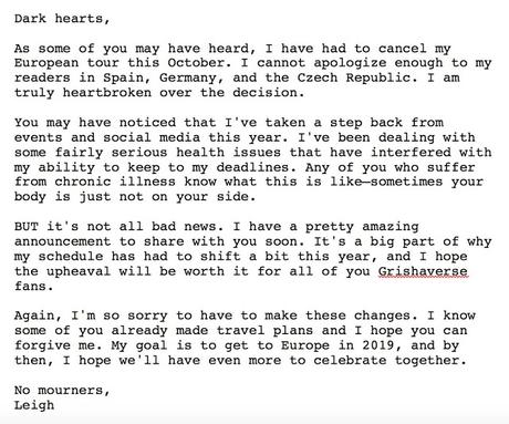 Leigh Bardugo cancela su visita a España Leigh Bardugo cancela su visita a España