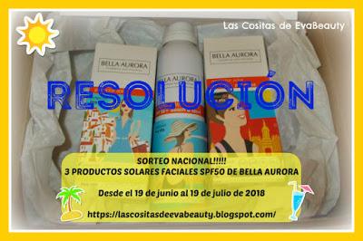 Resolución Sorteo 3 productos solares SPF50 de Bella Aurora!!!! Resolución Sorteo 3 productos solares SPF50 de Bella Aurora!!!!