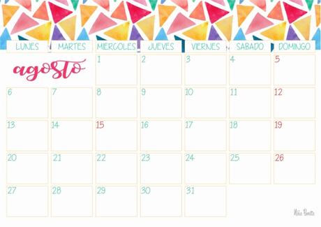 Imprimible: Calendario Agosto 2018