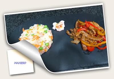 PLATO COMBINADO DE ARROZ DELICIAS CON TORTILLA DE MAHESO CON TERNERA EN SALSA DE OSTRAS