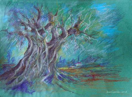 Dibujos en papeles tintados. Árboles, flores y barbas.