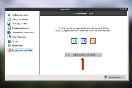 Ventana complemento de Office