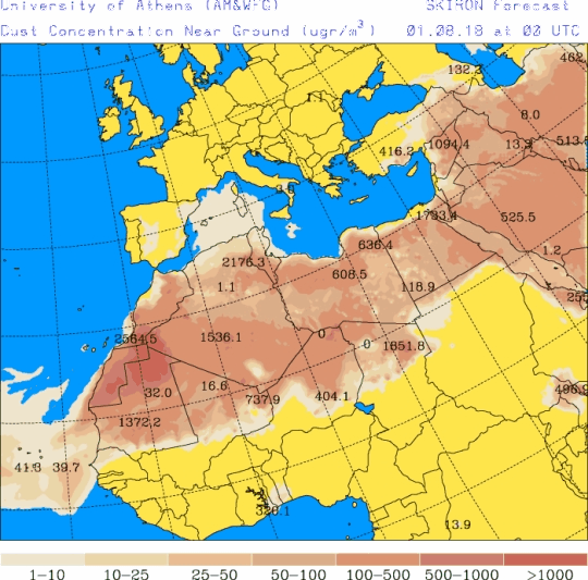 España: pronóstico de polvo africano para 1-agosto-2018