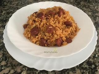 ARROZ CON SALCHICHAS AL VINO TINTO EN OLLA GM Y EN THERMOMIX