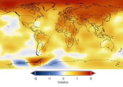 Mapa de la variación de la temperatura global en la última década