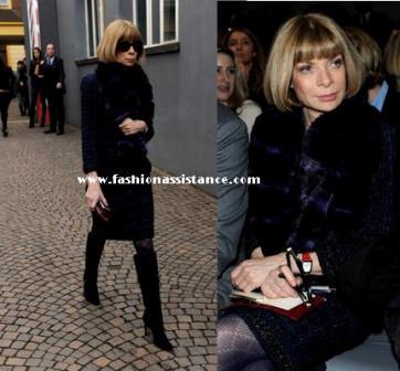 Anna Wintour, Carine Roitfeld , Franca Sozzani y Giovanna Battaglia, de Vogue, en el front row de Fendi, Otoño 2010