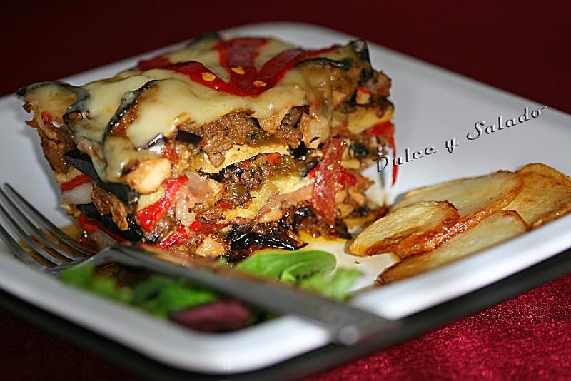 LASAÑA DE BERENJENA CON CARNE, AL CURRY
