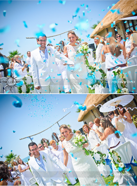 UNA BODA EN LA PLAYA AZUL Y BLANCA