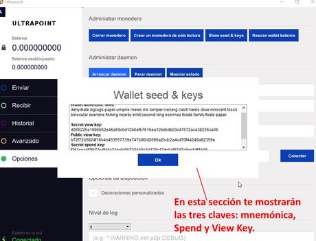 Spend y View key criptomoneda Ultrapoint