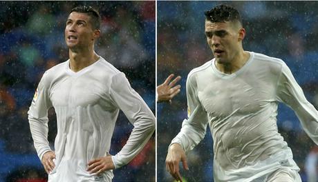 Partido ante el Sporting donde la lluvia borró el estampado del uniforme madridista