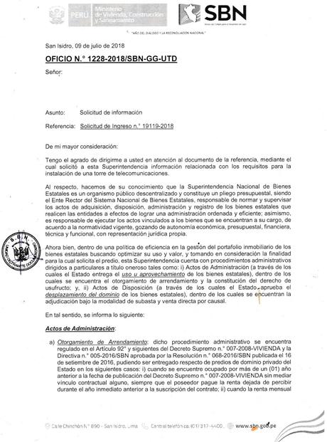 SBN - Torre de telecomunicaciones - Permisos