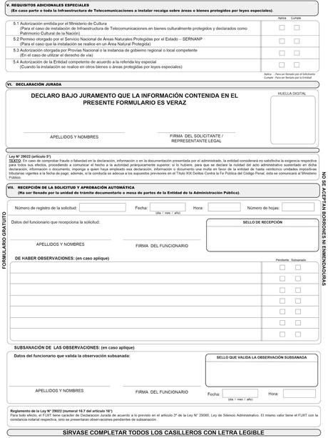 FORMULARIO ÚNICO DE INSTALACIÓN DE INFRAESTRUCTURA DE TELECOMUNICACIONES