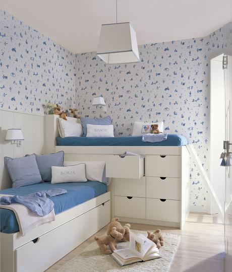Habitaciones infantiles con buenas soluciones Habitación infantil con cama alta con cajones