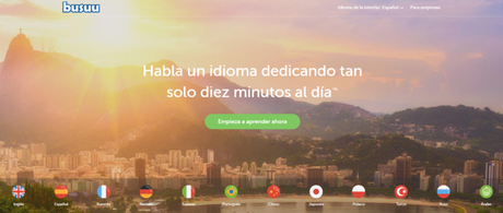 Las mejores aplicaciones y podcasts para aprender inglés en verano Imagen de la home de Busuu, web para aprender inglés