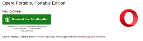 Descarga Opera Portable desde Portable Apps.