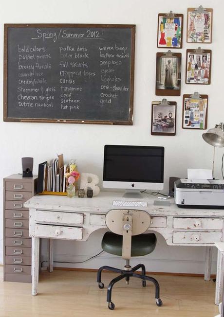 white painted furniture, vintage style work space