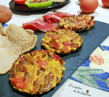 MINI TORTILLAS AL HORNO DE SETAS CON JAMÓN