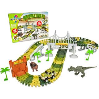 Pista de carreras con dinosaurios. Mundo Jurásico. Dino World Track Set