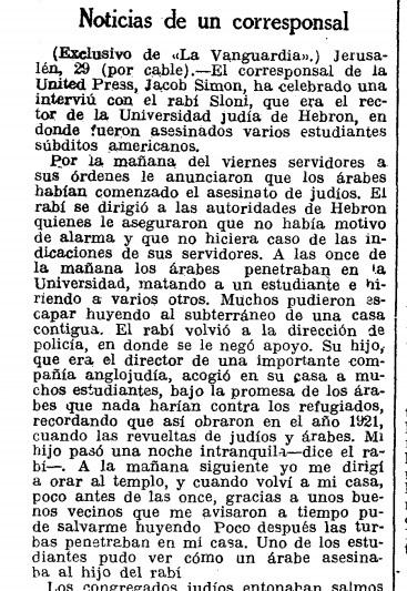 La limpieza étnica de judíos en Hebron, en la prensa de la época. La limpieza étnica de judíos en Hebron, en la prensa de la época.