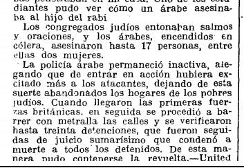La limpieza étnica de judíos en Hebron, en la prensa de la época. La limpieza étnica de judíos en Hebron, en la prensa de la época.