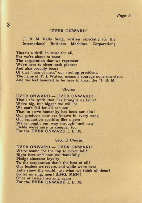 Libro de canciones de culto hacia IBM que data de 1937