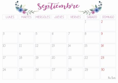 Imprimible: Calendario septiembre 2018