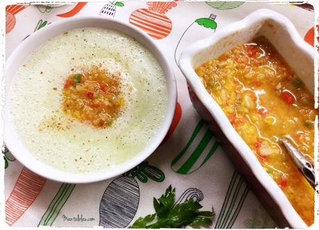 Sopa de pepino con vinagreta de pimientos