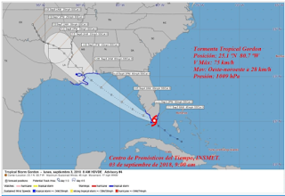 Alerta por formación de tormenta tropical Gordon al norte de Cuba