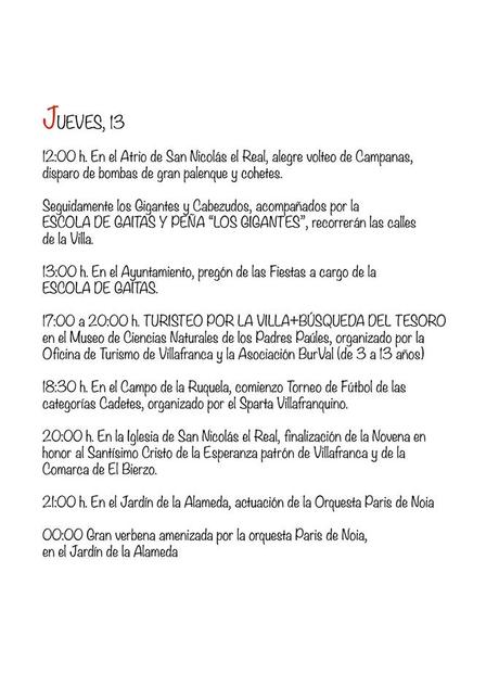 Programa de fiestas del Cristo de la Esperanza 2018 en Villafranca del Bierzo