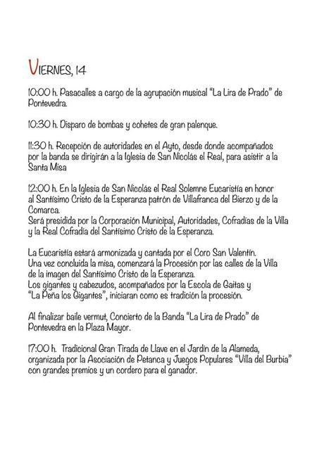 Programa de fiestas del Cristo de la Esperanza 2018 en Villafranca del Bierzo