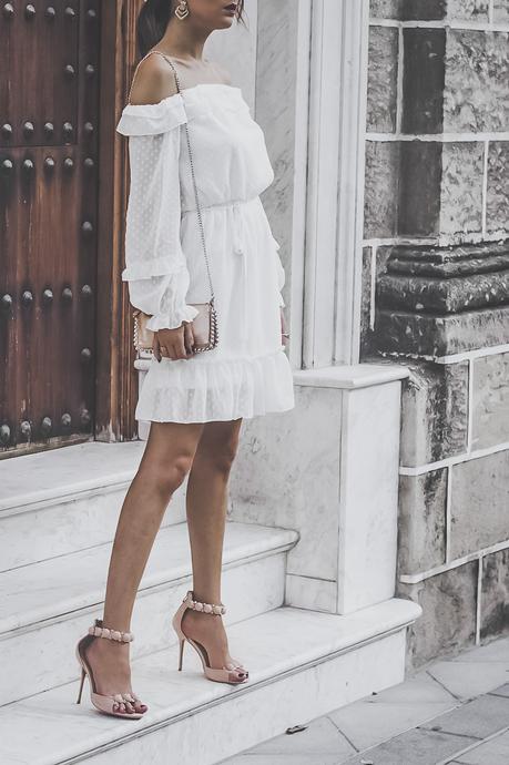 SHOULDER OFF WHITE DRESS + WORKING GIRL STYLE OUTFITS
