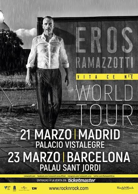 Eros Ramazzotti actuará en Madrid y Barcelona en marzo de 2019