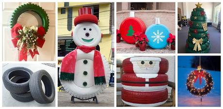 12 Ideas espectaculares para hacer adornos navideños reciclando llantas