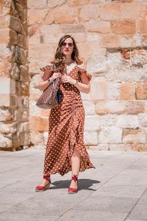 Brown dress in white dots