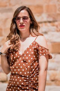 Brown dress in white dots