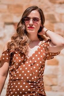 Brown dress in white dots