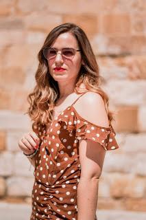 Brown dress in white dots