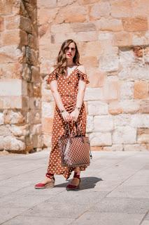 Brown dress in white dots