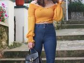 Crop mostaza jeans tiro alto