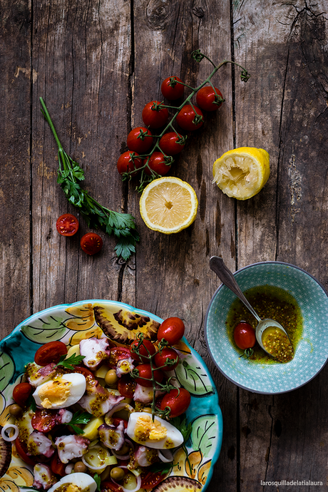 ENSALADA DE PULPO Y PATATA CON SU VINAGRETA DE MOSTAZA