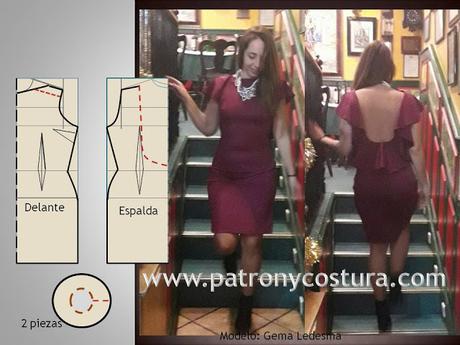 www.patronycostura.blogspot.com/Vestido canesú, espalda libre con volante.Tema 198