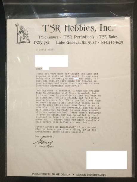 Carta de 1976 de Gary Gygax