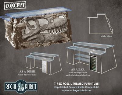 Un cráneo de tiranosaurio en la mesa de tu despacho