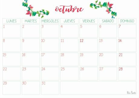 Imprimible: Calendario octubre 2018