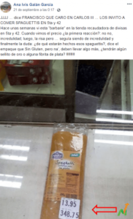 Cubana indignada se queja del precio de un paquete de spaguettis “La mitad del salario de un trabajador”