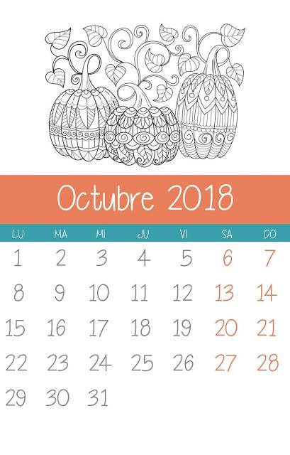 Calendario de Octubre para colorear