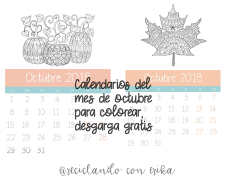 Calendario de Octubre para colorear