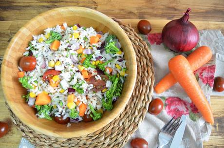 baja en grasa, bajar de peso, ensalada de arroz con quinoa, ensalada de arroz con quinoa y verduras, ensalada de quinoa, ensaladas, ensaladas fáciles y rápidas, quinoa, quinua, receta vegana, las delicias de mayte,