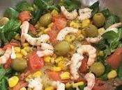 Ensalada templada queso provolone, salmón gambas