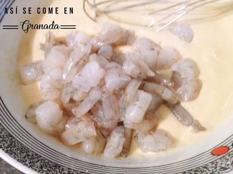 Tallarines de judias verdes con buñuelos de langostinos